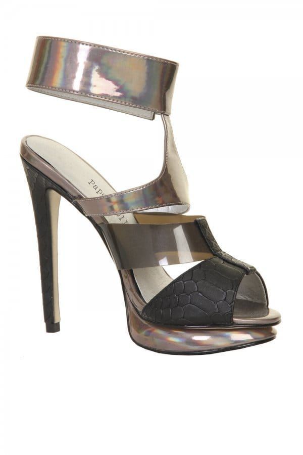Black & Metallic Ankle Strap Platform Heel size: Footw
