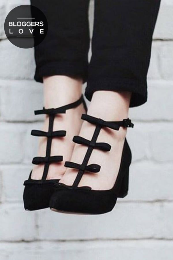 Raisie Black Mid Heels with Mini Bows size: Footwear 3 UK,