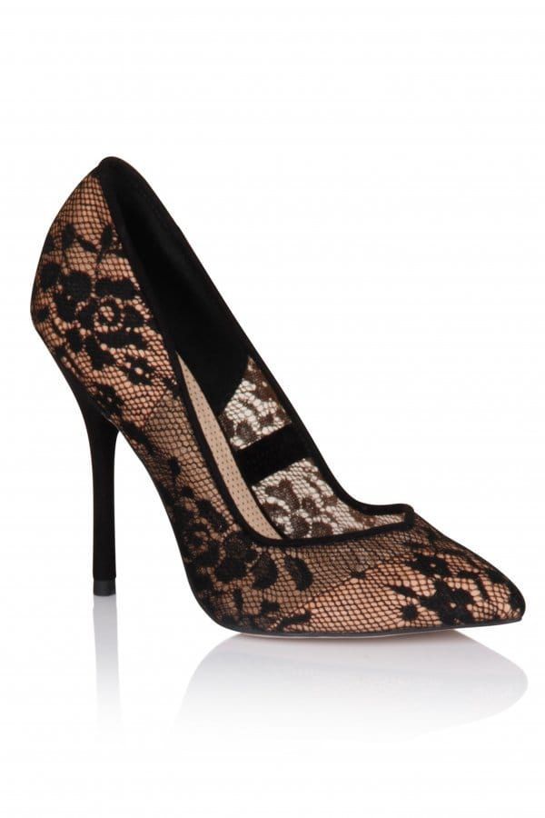 Black Lace Pointed Court Shoe size: Footwear 3 UK, colour:
