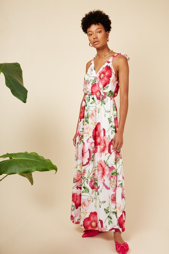 Pink Floral Tye Shoulder Maxi Dress size: One Size, co