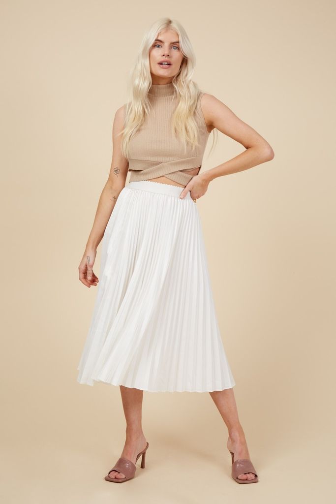 White Pleated Midi Skirt size: 10 UK, colour: White
