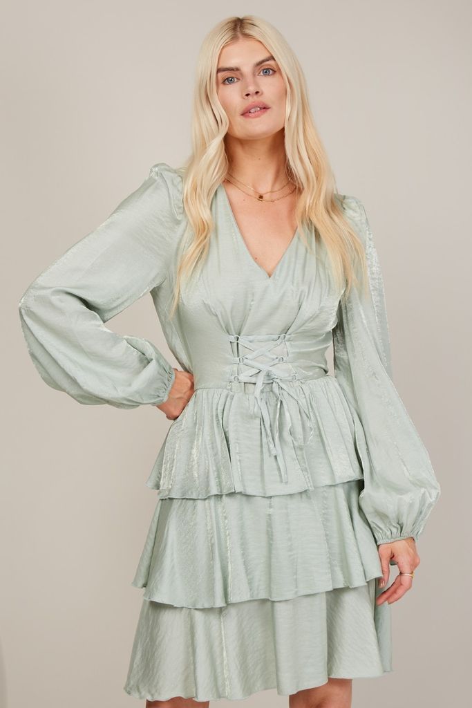 Amy Neville Mint Satin Corset Detail Mini Dress size:
