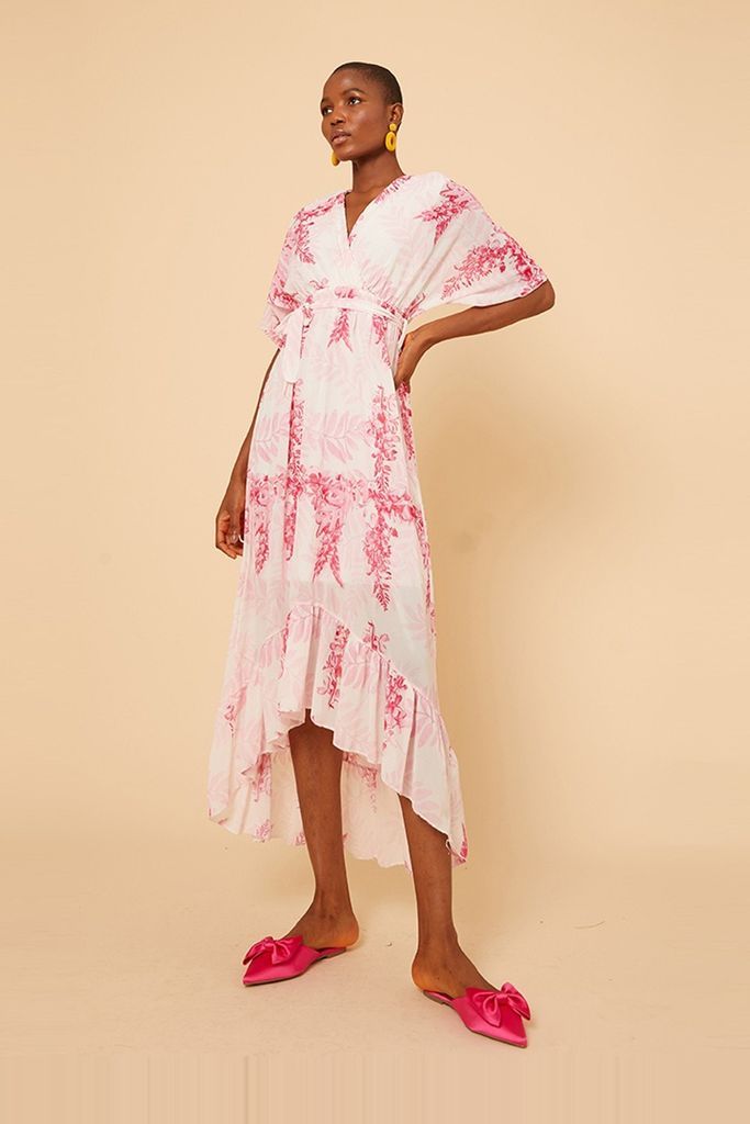 Pink Floral Wrap Midi Dress  size: One Size, colour: P