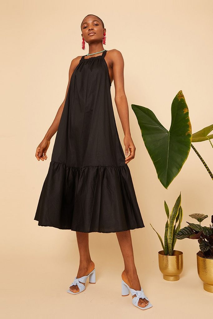 Black Maxi Smock Dress  size: One Size, colour: Black