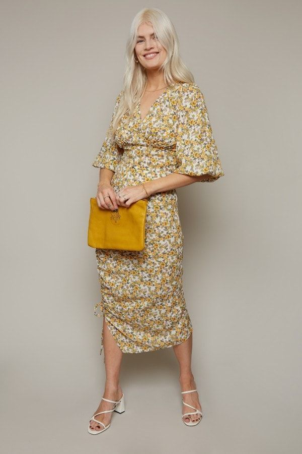Amy Neville Yellow Ditsy Floral-Print Puff Sleeve Top