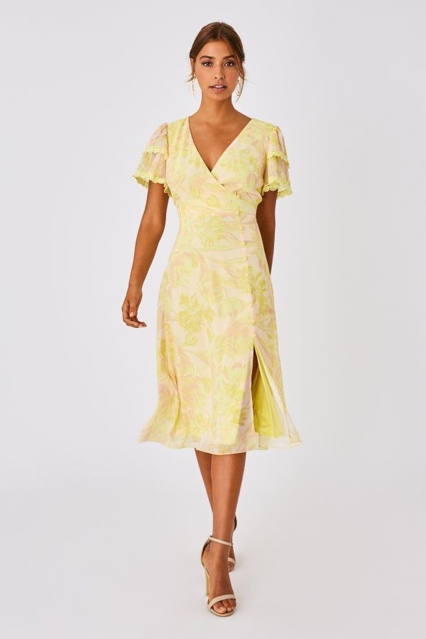 Rory Lemon Floral-Print Button Detail Midi Dress size: