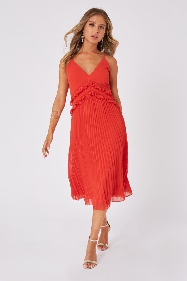 Mimi Salsa Pleated Midi Dress size: 6 UK