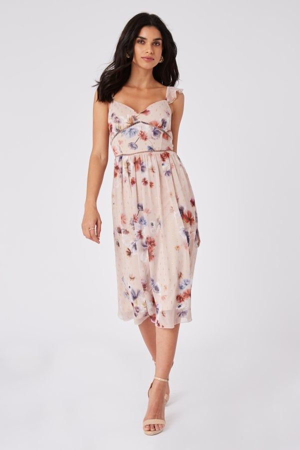 Mindy Floral-Print Lurex Midi Dress size: 6 UK