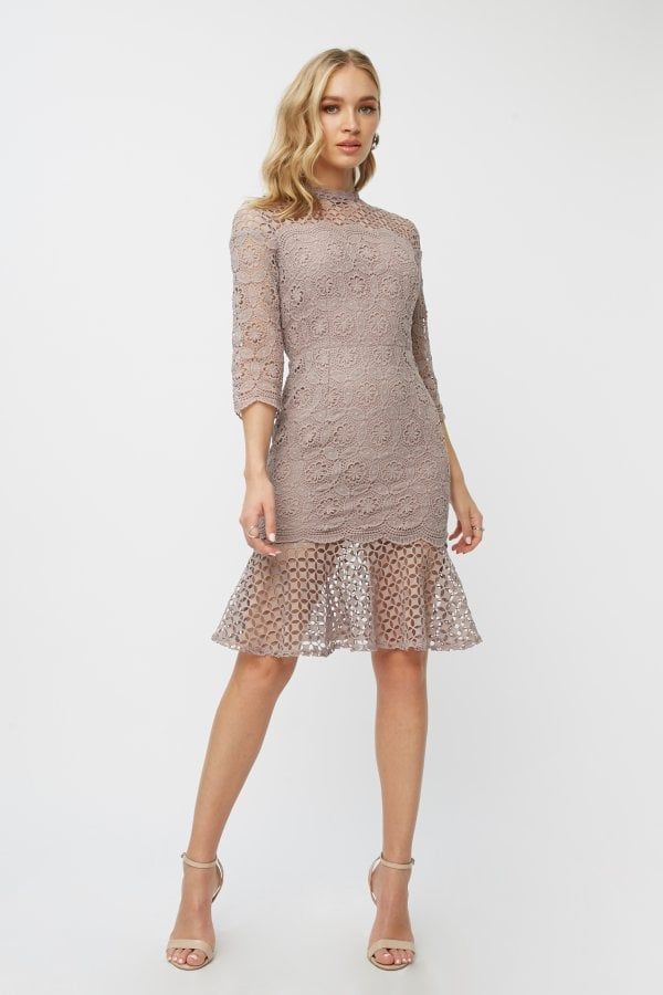Leonora Oyster Crochet Pephem Bodycon Dress size: 6 UK