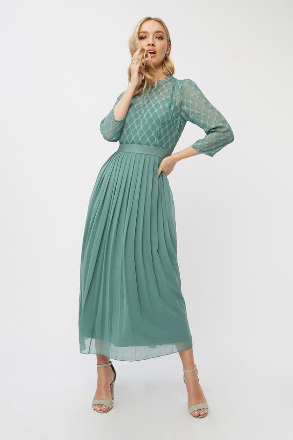 Layla Nile Blue Textured-Geo Pattern Midaxi Dress size