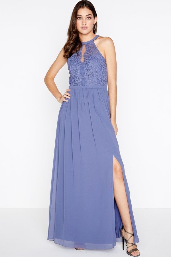 Lace Halter Neck Maxi Dress  colour: Lavender Grey, si