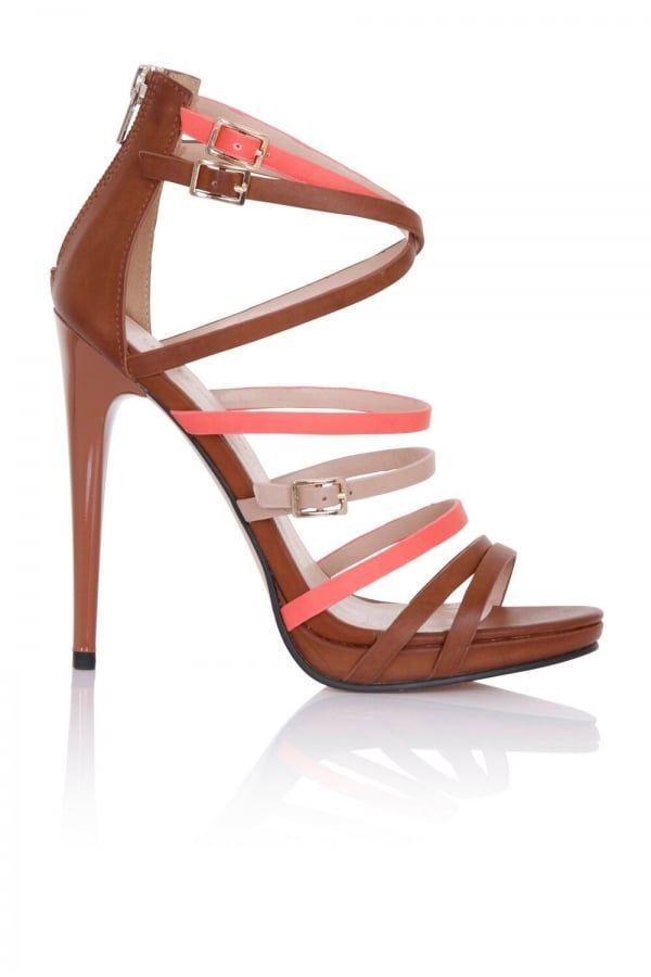 Theia Tan, Coral and Beige Strap Sandals size: Footwea