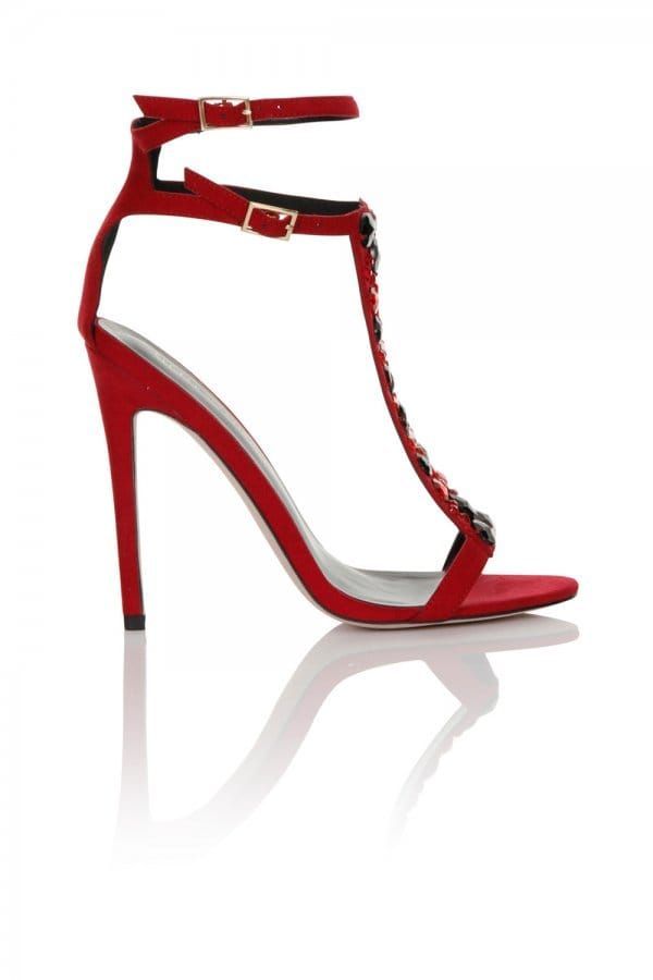 Footwear Red/Multi Stone T-bar Heel  size: Footwear 3