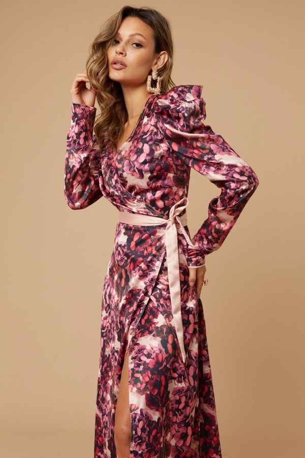Jordon Pink Floral-Print Reversible Wrap Midi Dress si