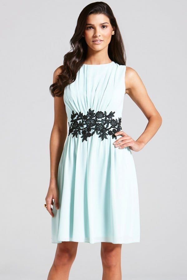 Mint Embroidered Waist Fit and Flare Dress size: 8 UK,