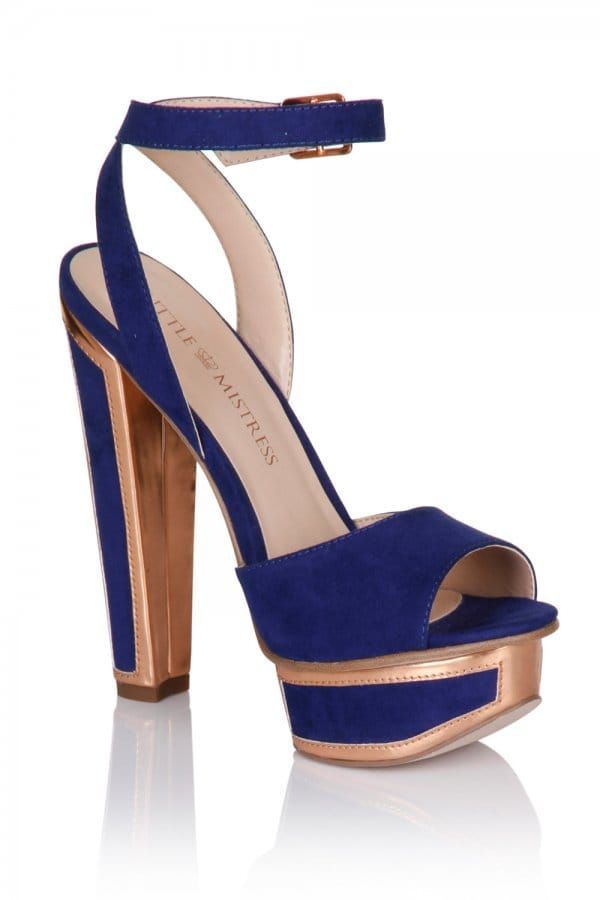 Blue and Gold Trim Heel Shoes size: Footwear 3 UK, col