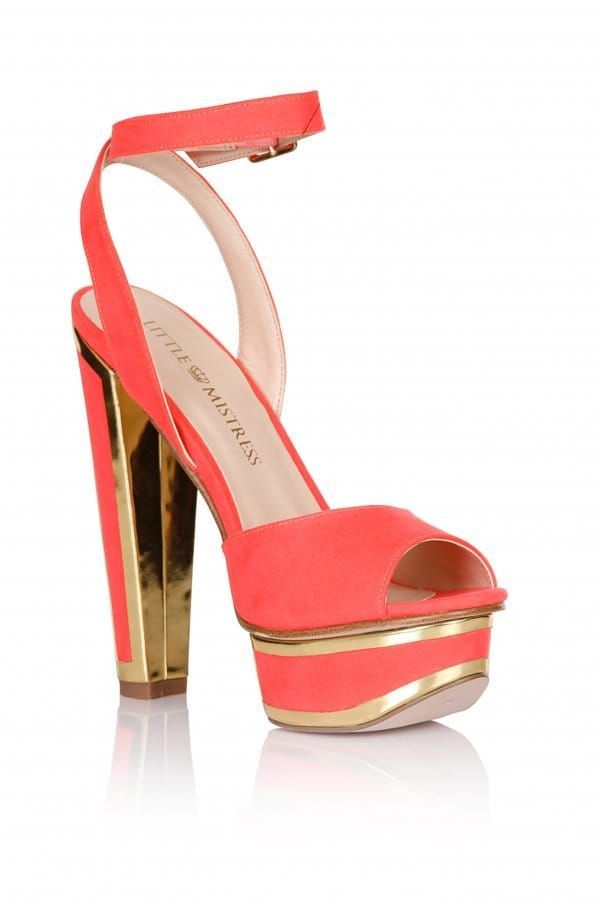 Coral and Gold Trim Heel Shoes size: Footwear 3 UK, co