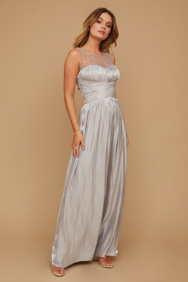 Grace Bridesmaid Grey Embellishment Sweetheart Maxi Dr