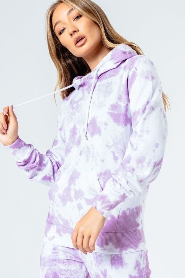 PINK TIE DYE WOMEN'S PULLOVER HOODIE size: 10 UK, colour: Pi