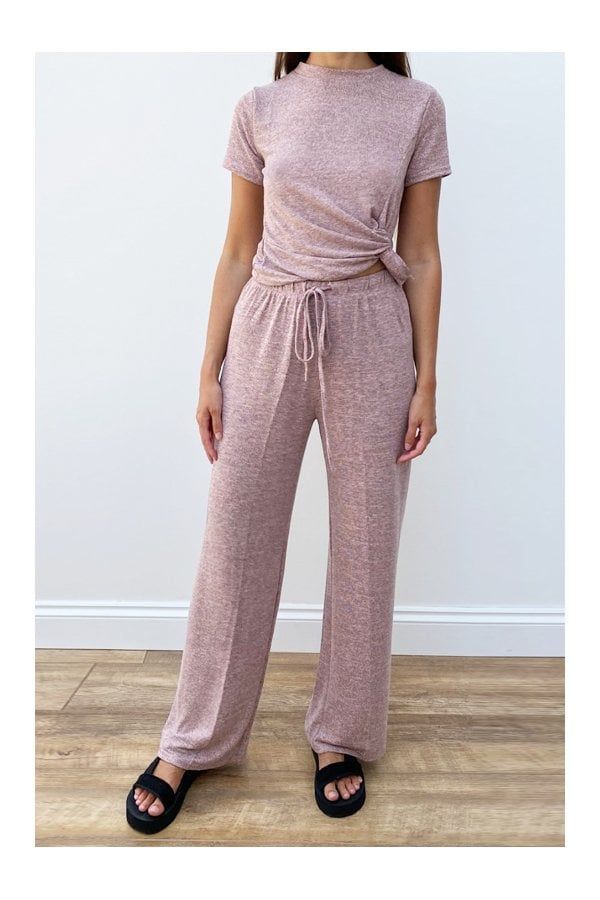 Loungewear Set With Twisted Front In Pink size: ONE SIZE, colour: Pink