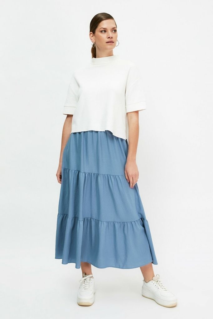 Blue Tiered Midi Skirt size: 10 UK, colour: Blue