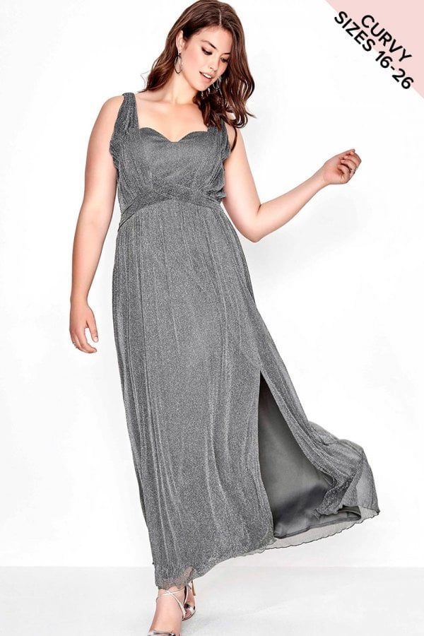 Grey Lurex Maxi Dress size: 16 UK, colour: Slate
