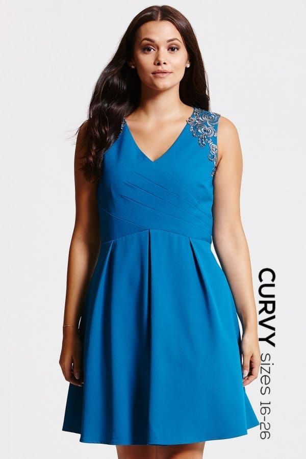Teal Gathered Crossover Dress size: 16 UK, colou
