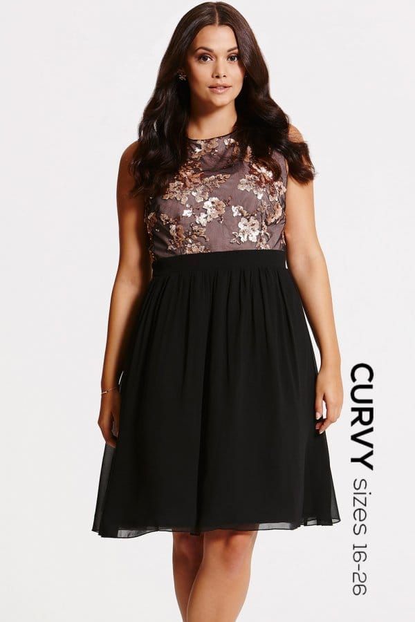 Black and Gold Sequin Fit and Flare Dress size: