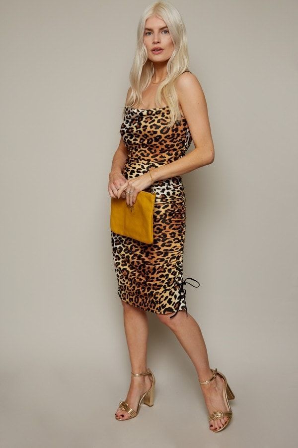 Leopard-Print Ruched Bodycon Dress size