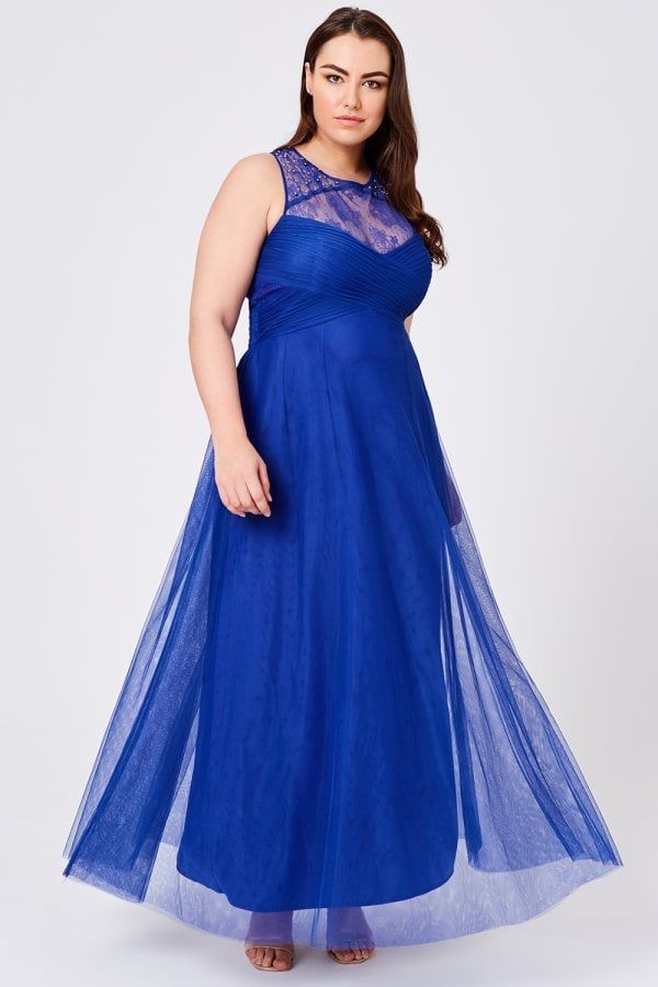 Karly Cobalt Lace Hand-Embellished Maxi Dress si