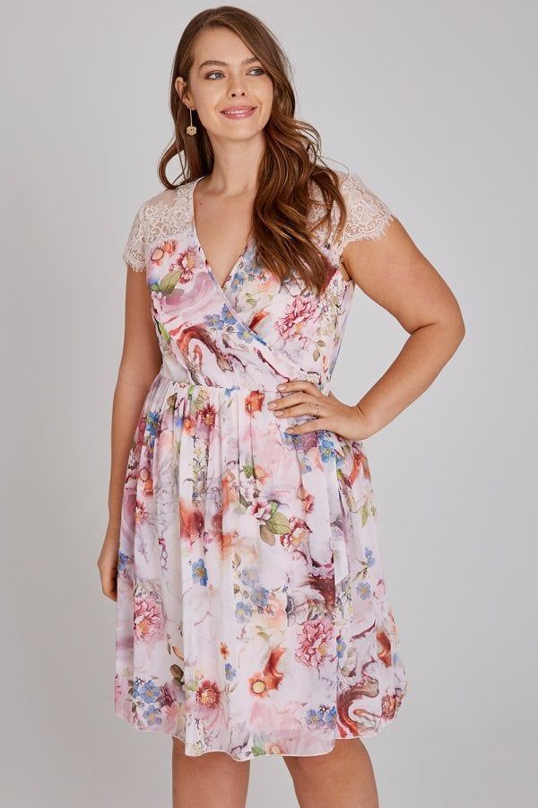Nella Floral Tea Dress With Lace size: 12 UK, co