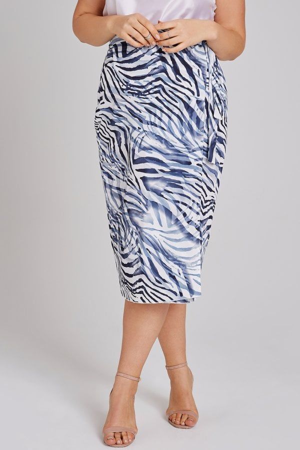 Haden Blue Zebra Wrap Midi Skirt size: 18 UK, colo