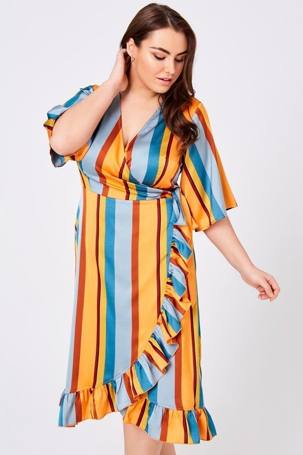 Cassis Stripe Wrap Midi Dress size: 18 UK, colour: