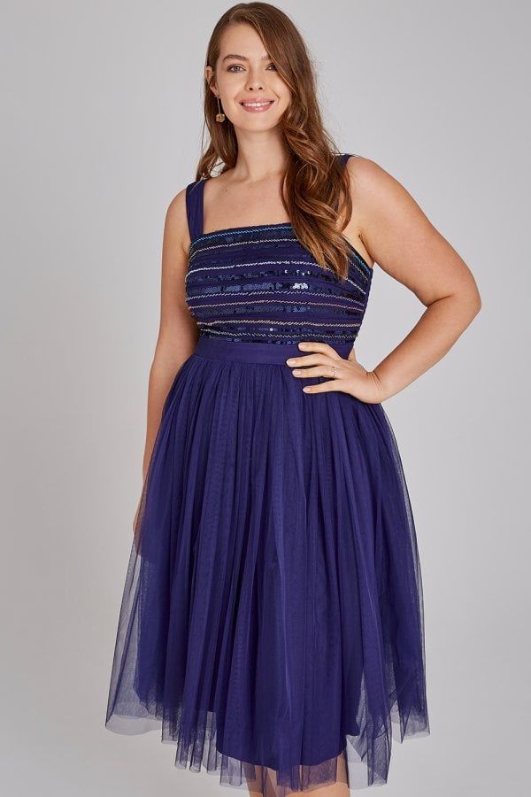 Drew Navy Hand-Embellished Prom Dress size: 12 U