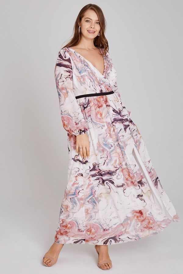 Lea Mock Wrap Maxi Dress In Marble size: 12 UK,