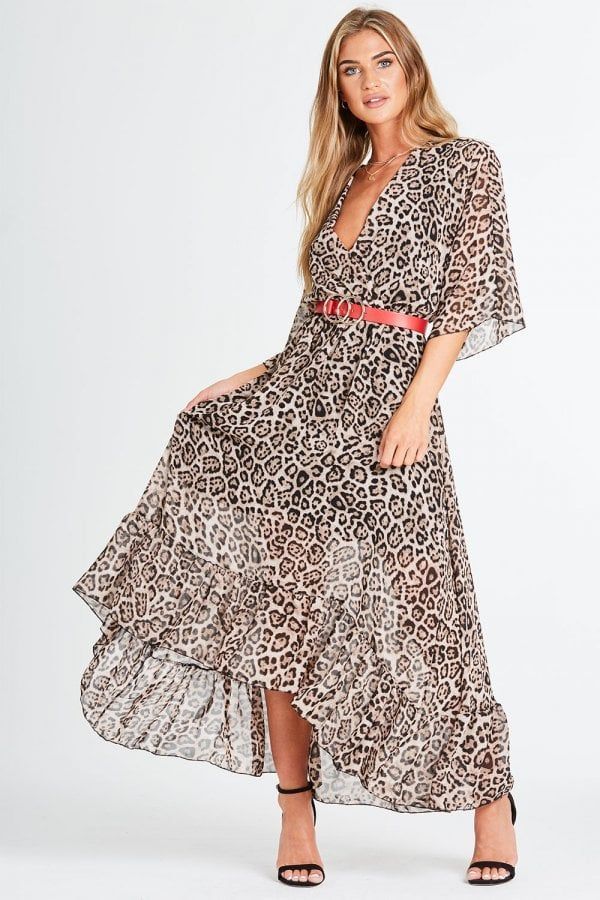 Bailey Mock Wrap Dress In Leopard size: ONE SIZE, colour: Print