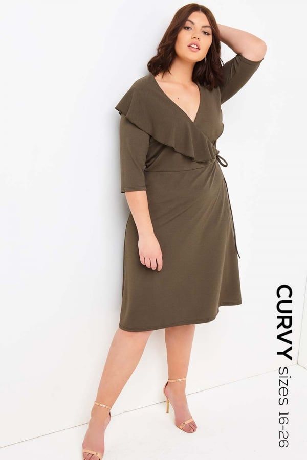 Khaki Midi Dress  size: 16 UK, colour: Khaki
