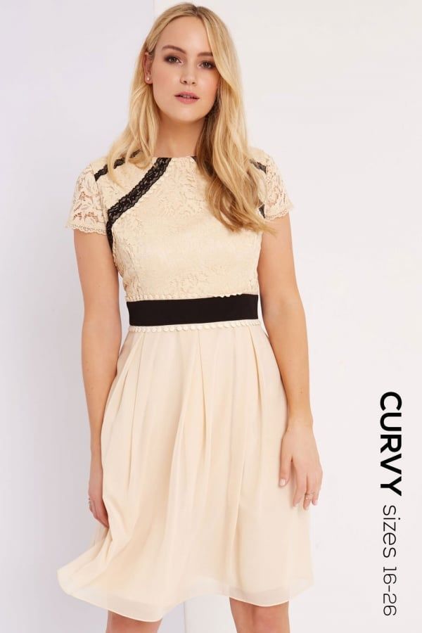 Beige Lace Dress size: 16 UK, colour: Cream / Bl