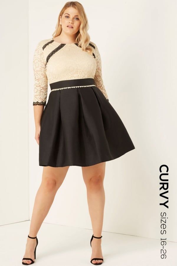 Beige Lace Fit and Flare Dress size: 16 UK, colo