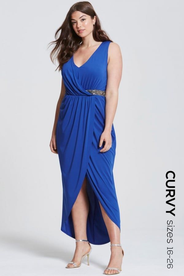 Cobalt Wrap Maxi Dress With Embellished Waist si