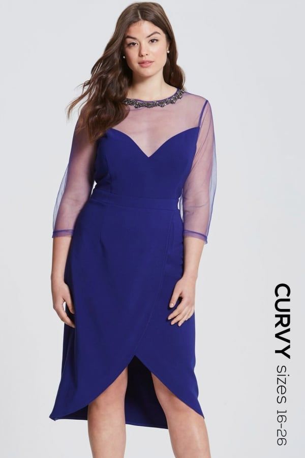 Cobalt Sheer Midi Dress With Embellishment size: