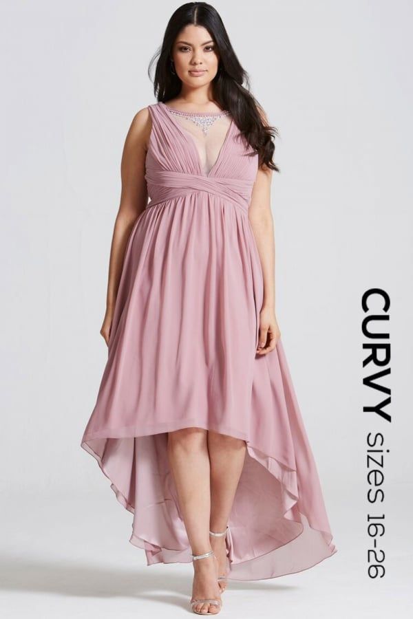Dusty Pink Dipped Hem Maxi Dress size: 16 UK, co