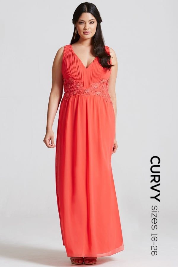 Coral Lace Waist Maxi Dress size: 16 UK, colour:
