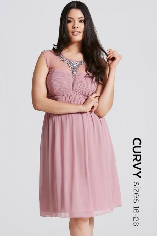 Dusty Pink Embellished and Drape Front Prom Dres
