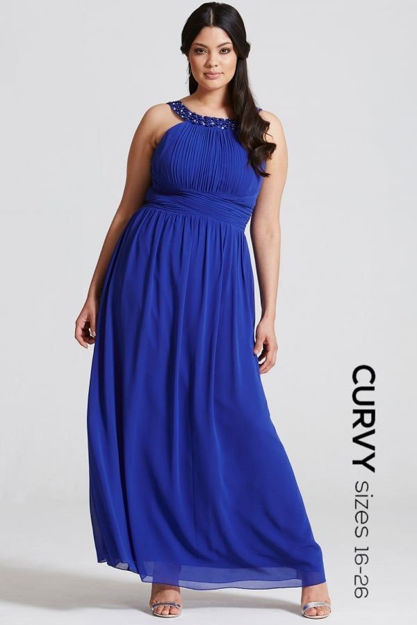 Blue Embellished Empire Maxi dress size: 16 UK,