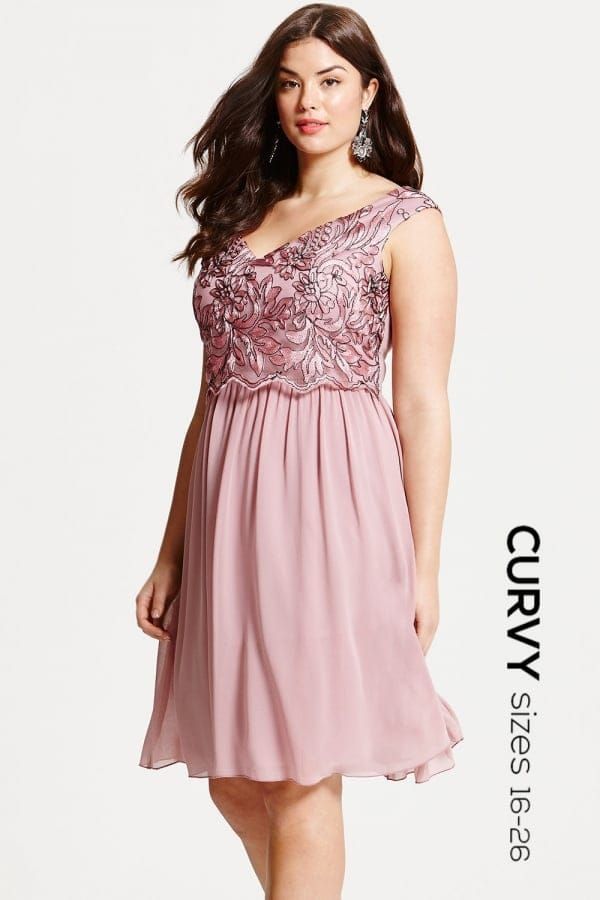 Dusty Pink Embroidered Prom Dress size: 18 UK, c