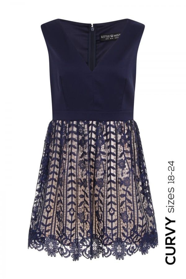 Navy Crochet Lace Plunge Mini Dress size: 18 UK,