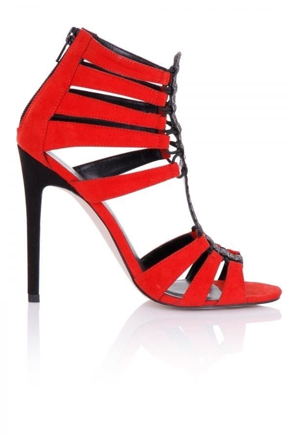 Athena Red Cage Heeled Sandals size: Footwear