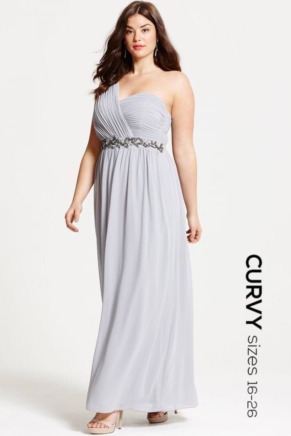 Grey One Shoulder Embellished Maxi Dress size: 1