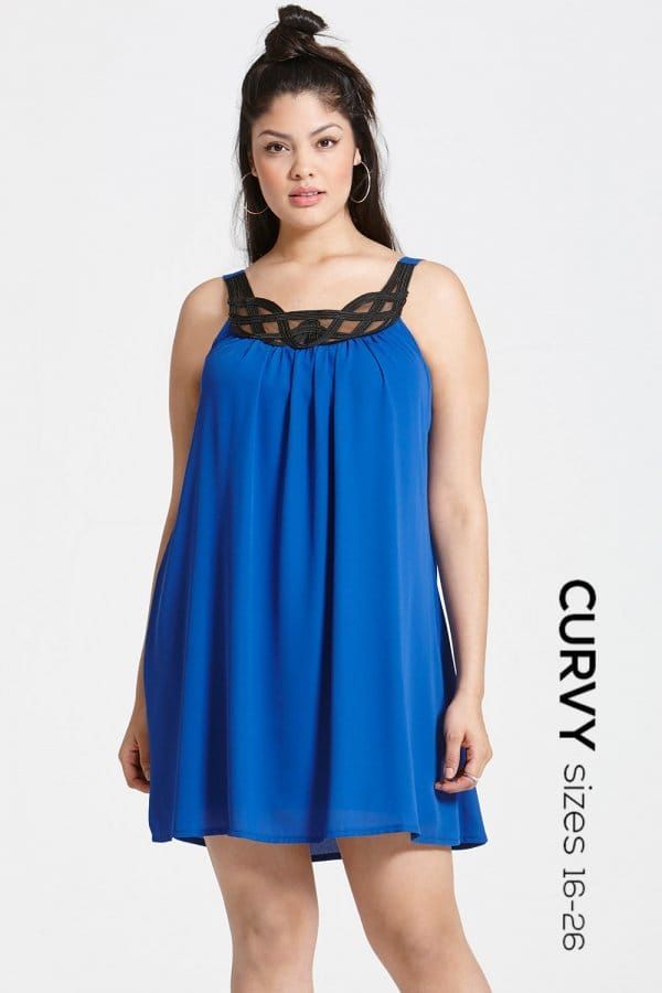 Cobalt Chiffon Dress With Black Neckline Design si
